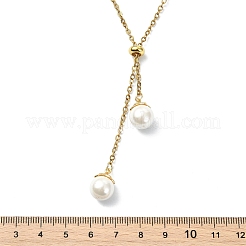 Lariat-Halsketten aus natürlichem rosa Muschelsplitter und Kabelkette aus Edelstahl 304&nbsp;NJEW-JN06280