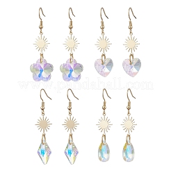 Boucles d'oreilles pendantes en verre représentant des fleurs&nbsp;EJEW-JE06853