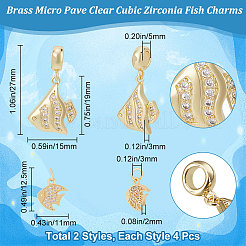 8pcs 2 estilo latón micro pavimentar encantos de circonita cúbica transparentes&nbsp;ZIRC-BBC0001-86