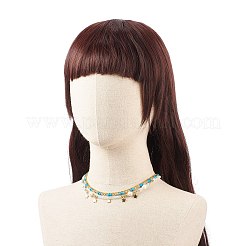 3 stücke 3 stil natürliche perle & weißer mondstein & synthetische türkis & opalit perlen halsketten set&nbsp;NJEW-JN04000