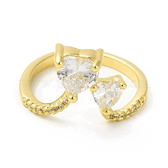 Anello a polsino aperto con doppio cuore di zirconi chiari&nbsp;RJEW-H120-01G