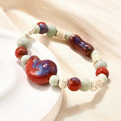 Perline di porcellana fatte a mano e perline di howlite sintetica braccialetti elastici per le donne&nbsp;BJEW-D307-01A