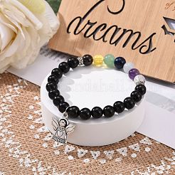 Stretch-Armband mit runden Perlen aus natürlichem Obsidian und gemischten Steinen&nbsp;BJEW-JB07060