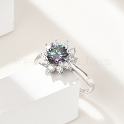 Rhodinierte 925 Sterling Silber Moissanit verstellbare Ringe für Damen&nbsp;RJEW-U038-02P