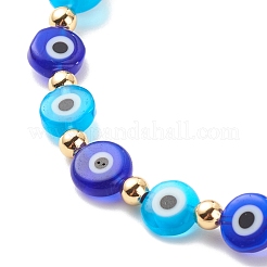Malocchio di lampwork e braccialetto elasticizzato in ottone per le donne&nbsp;BJEW-JB08386-02