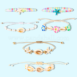 6 Stk. 6 Stil verstellbare Nylonfaden geflochtene Perlenarmbänder&nbsp;BJEW-SC0001-48