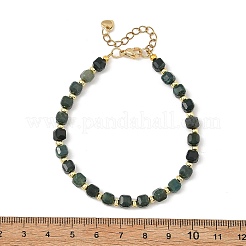 Braccialetti con cubo sfaccettato di agata muschiata naturale e perline rotonde in ottone&nbsp;BJEW-JB14445