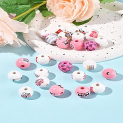 40 pièce 12 styles de perles européennes en bois imprimées sur le thème de la fête des mères&nbsp;WOOD-FS0001-41