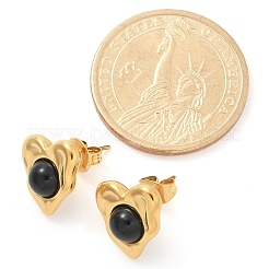 Pendientes de corazón de acero inoxidable 304 con obsidiana natural y baño de iones (IP)&nbsp;EJEW-A118-04G-01