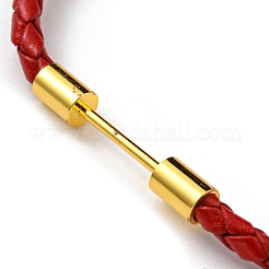 Pulsera de eslabones de barra de columna de latón con cordones de cuero&nbsp;BJEW-G675-05G