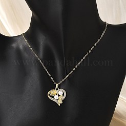 Collar con colgante de hoja y corazón de circonita cúbica transparente micro pavé de latón para mujer&nbsp;NJEW-S448-11G