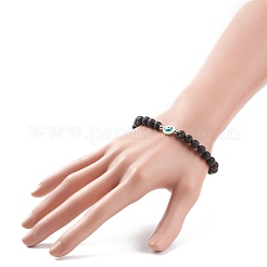 Roccia lavica naturale e conchiglia con braccialetto elasticizzato con perline malocchio&nbsp;BJEW-JB08235