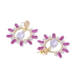 Pendientes colgantes de vidrio y latón con forma de lágrima&nbsp;EJEW-MZ00388-03
