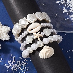 4 Stück 4-teiliges Stretch-Armband-Set aus ABS-Kunststoff mit Imitationsperlen und Perlen&nbsp;BJEW-JB10104