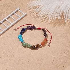 Geflochtenes Perlenarmband aus natürlichen und synthetischen gemischten Edelsteinsplittern&nbsp;BJEW-JB08631
