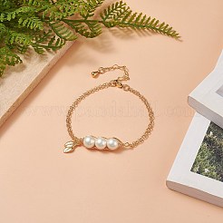 Armband mit Muschelperlen und Blattanhänger&nbsp;BJEW-TA00239