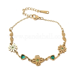 Bracelets en acier inoxydable 304 avec fleur en strass et maillons en forme de cœur&nbsp;SA-CBAF6AD-16G