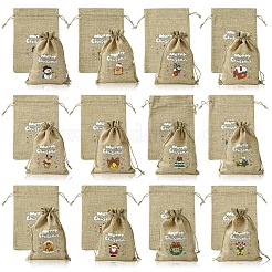12 Stück 12 Stile Weihnachtsdruck Sackleinen Verpackungsbeutel Kordelzugbeutel&nbsp;ABAG-FS0001-03B