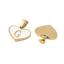 Acciaio inossidabile 304 pavé naturale bianco conchiglia a forma di cuore con ciondoli a fetta iniziale&nbsp;STAS-R168-25G-G