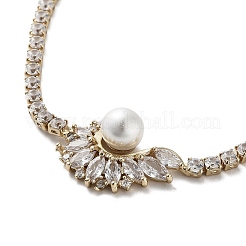Blumen-Gliederarmband aus Messing mit klaren Zirkonia-Tennisketten&nbsp;BJEW-G690-06G