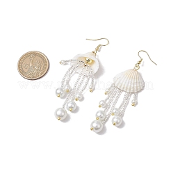 Orecchini pendenti in vetro e conchiglia naturale e ematite sintetica non magnetica&nbsp;EJEW-MZ00383-01