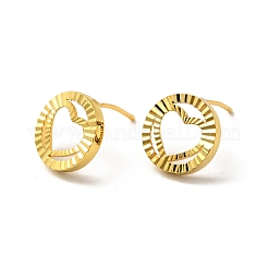 Orecchini a bottone a forma di cuore scavati in ottone placcato a cremagliera per le donne&nbsp;EJEW-F288-19