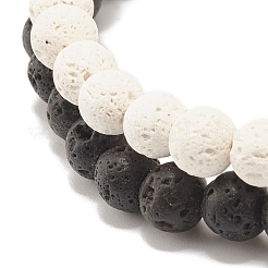 2 pièces 2 styles pierre de lave naturelle (teinte) bracelets extensibles à perles rondes sertis d'hématite synthétique de colonne&nbsp;BJEW-JB07578