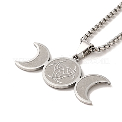 Colliers avec pendentif triple lune en acier inoxydable 201 anti-ternissement&nbsp;NJEW-P293-06P