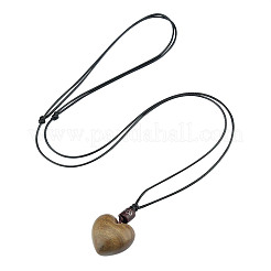 Colliers pour femmes avec pendentif cœur en bois et cordon ciré noir ajustable&nbsp;FS-WG059F7-01