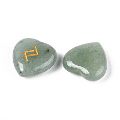 25 Stück natürliche grüne Aventurin-Herz-Runensteine mit eingraviertem Elder-Futhark-Alphabet&nbsp;G-T144-02E