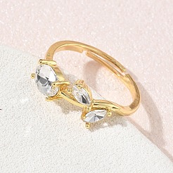 Anillos ajustables de latón y vidrio con forma de flor&nbsp;GL-CBA18A7-01G-04