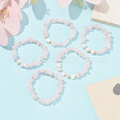 Set di braccialetti elasticizzati con chip di quarzo rosa naturale da 5 pz&nbsp;BJEW-JB09551-02