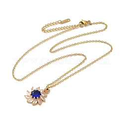 Messing-Halsketten mit Mikropflaster und Zirkonia-Blumenanhänger für Damen&nbsp;NJEW-E106-03KCG-03