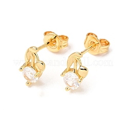 Orecchini a bottone con micro pavè di fiori in ottone e zirconi trasparenti&nbsp;EJEW-A135-12G