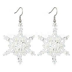3 paire de boucles d'oreilles pendantes tressées en verre avec flocons de neige de Noël de 3 couleurs&nbsp;EJEW-MZ00236
