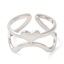 Bague ouverte en acier inoxydable 304 anti-ternissement en forme de cœur pour femme&nbsp;RJEW-I098-22P