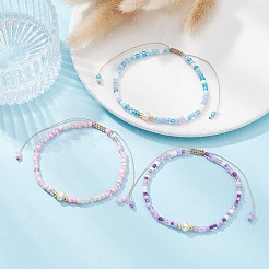Set di 3 braccialetti con perline intrecciate di semi di vetro e perle naturali in 3 colori&nbsp;BJEW-JB09534