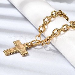 Collana con ciondolo a croce religiosa in acciaio inossidabile 304 e catena a maglie con chiusura a moschettone per donna&nbsp;NJEW-G199-02G