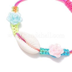 Pulseras trenzadas con cuentas de flores acrílicas y conchas de cauri para mujer&nbsp;BJEW-JB12142