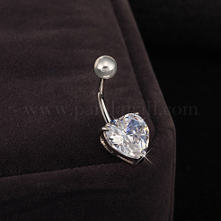 Platinierter körperschmuck herz zirkonia messing nabelring nabelring bauchringe&nbsp;AJEW-EE0001-01B