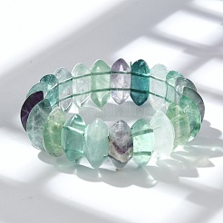 Braccialetti elastici in perline di fluorite naturale bicono per donne e uomini&nbsp;BJEW-C097-05H