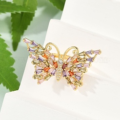Bague papillon en laiton micro pavée en zircone cubique colorée pour femme&nbsp;RJEW-G343-30G-01