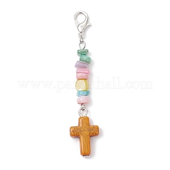 Croix en turquoise synthétique avec décorations pendentifs en pépites de coquillages d'eau douce naturels&nbsp;HJEW-JM04256