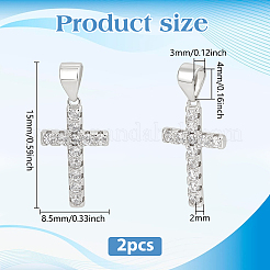 2 pz. 925 ciondoli a croce in argento sterling con micro pavé di zirconi cubici trasparenti&nbsp;STER-PH0004-64