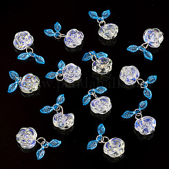 30 Stück transparente Glasblumenanhänger mit tiefblauem Acrylblatt&nbsp;PALLOY-TAC0241