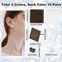 40 set di orecchini a bottone quadrati in ottone da 2 colori&nbsp;KK-SC0003-38