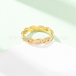 Anillos de dedo ondulados de circonita cúbica transparente de acero inoxidable 304 para mujer&nbsp;RJEW-Z115-02G