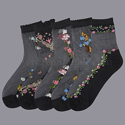 5 paio di calzini in seta di vetro chinlon a fiori per donna&nbsp;AJEW-WH20088-007