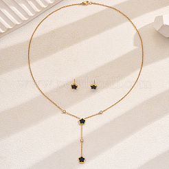 Set di collana con laccio e orecchini a bottone in acciaio inossidabile 201 con strass&nbsp;AO3608