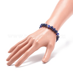 Lapislazzuli naturali (tinti) e bracciale elasticizzato con perline rotonde malocchio&nbsp;BJEW-JB08713-05
